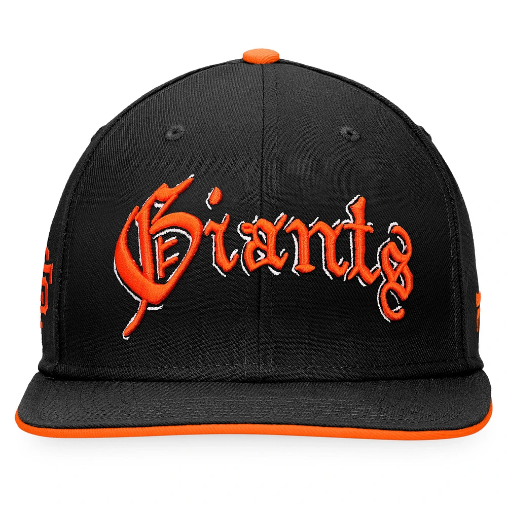 Fanatics pour hommes noirs San Francisco Giants Iconic Old English - Casquette Snapback