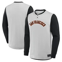 T-shirt Henley à manches longues Fanatics gris/noir pour homme des Giants de San Francisco