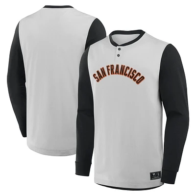 T-shirt Henley à manches longues Fanatics gris/noir pour homme des Giants de San Francisco