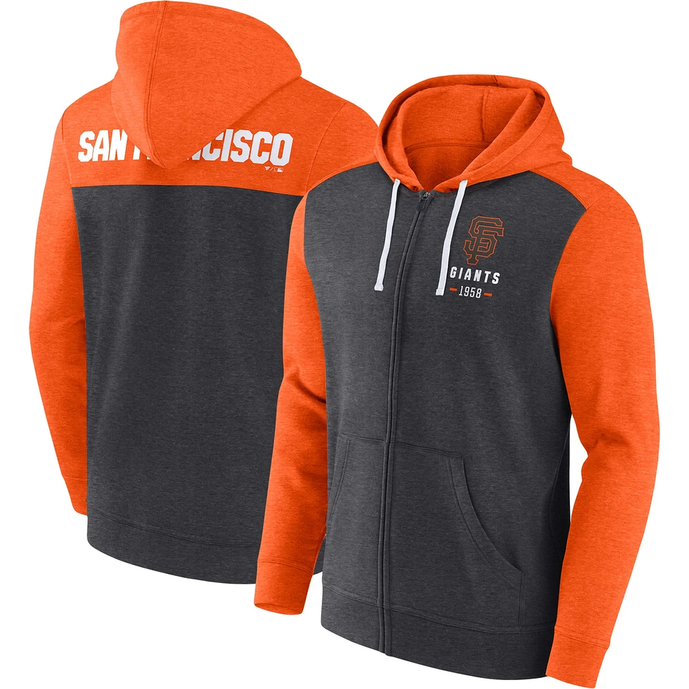 Men's Fanatics Heathered Charcoal/Heathered Orange San Francisco Giants Blown Away Full-Zip Hoodie