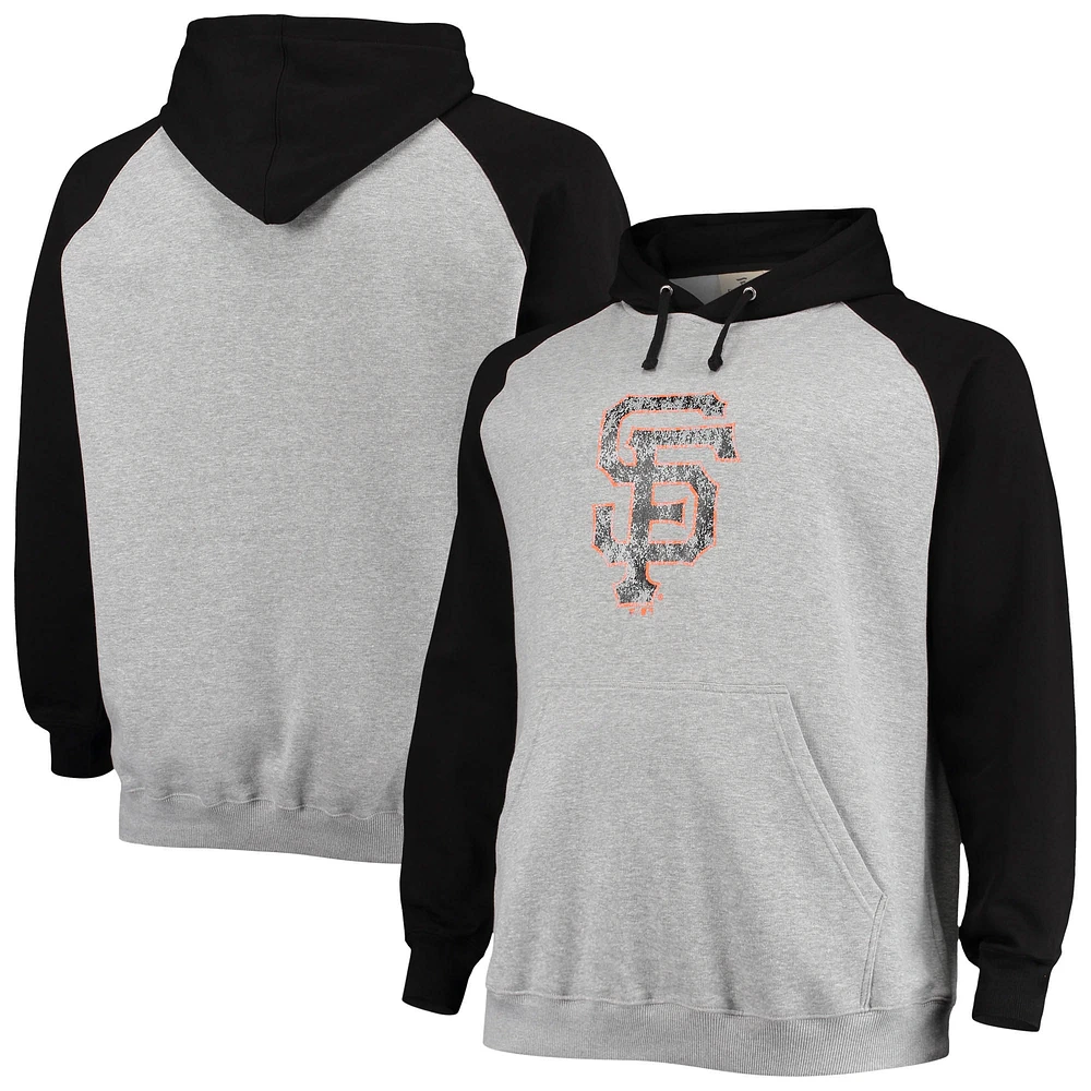 Sweat à capuche raglan Big & Tall Fanatics pour hommes, gris chiné/noir, San Francisco Giants