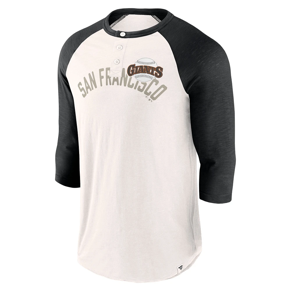 Men's Fanatics White/Black San Francisco Giants Backdoor Slider Raglan 3/4-Sleeve T-Shirt