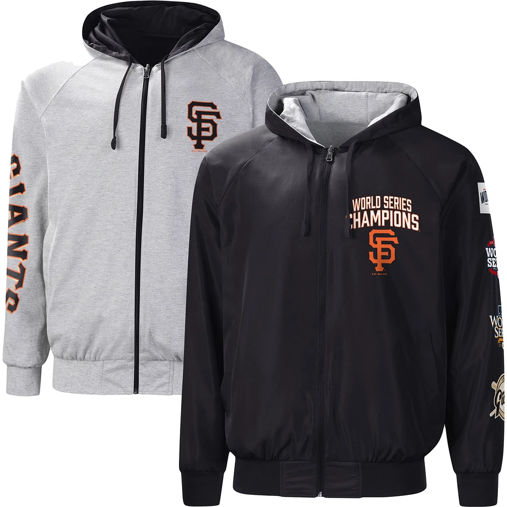 G-III Sports by Carl Banks pour homme Noir/Gris Sweat à capuche raglan réversible Southpaw Giants de San Francisco Veste entièrement zippée