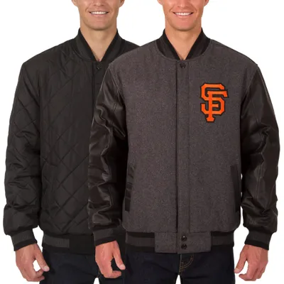 San Francisco Giants JH Design Wool Leather Reversible Full-Snap Jacket - Charcoal/Black