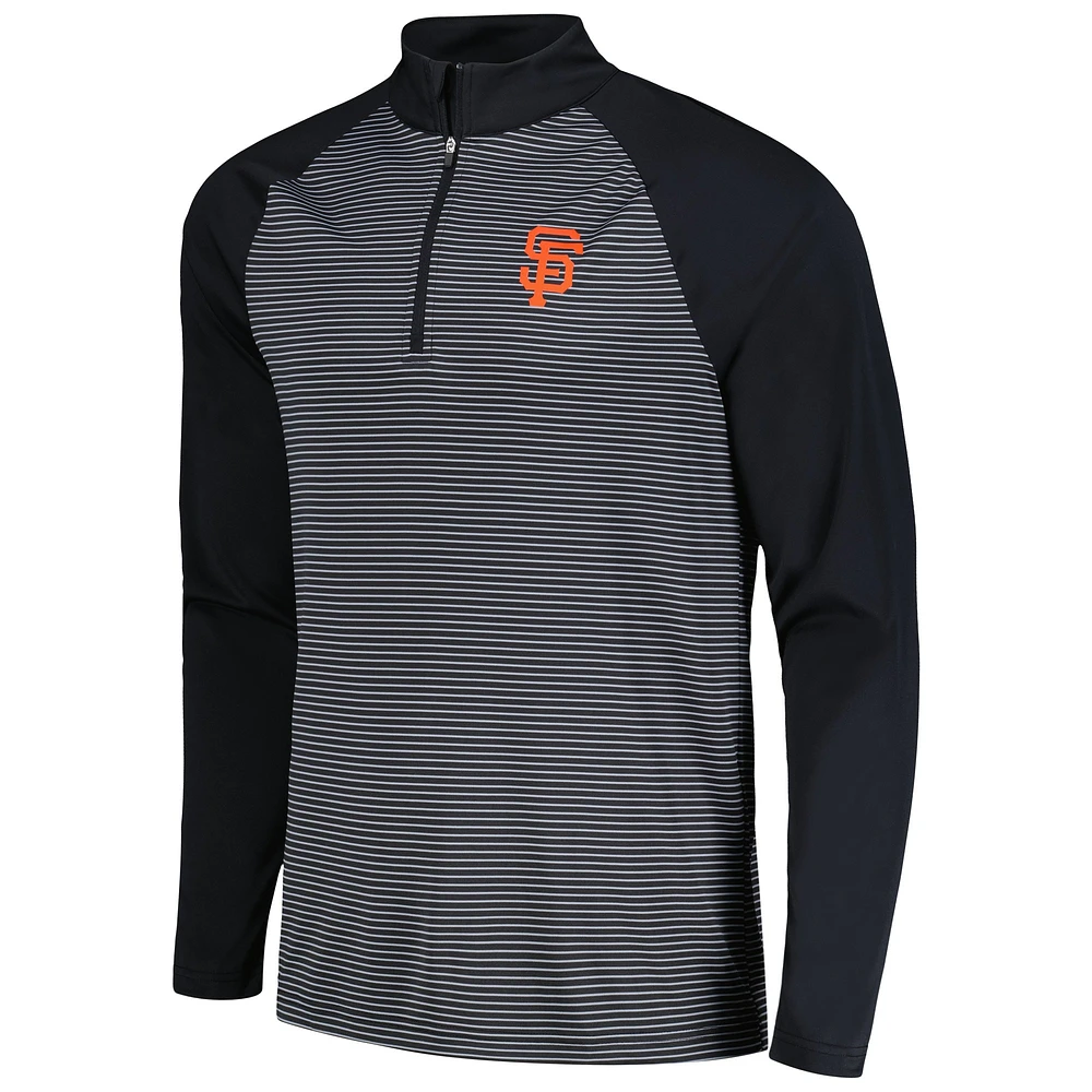 Men's Levelwear Black San Francisco Giants Charter Striped Raglan Quarter-Zip Top