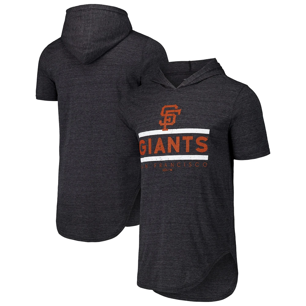 Men's Majestic Threads Black San Francisco Giants Tri-Blend Hoodie T-Shirt