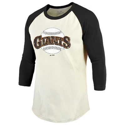 T-shirt à manches 3/4 raglan Majestic Threads pour homme San Francisco Giants Collection Cooperstown crème/noir