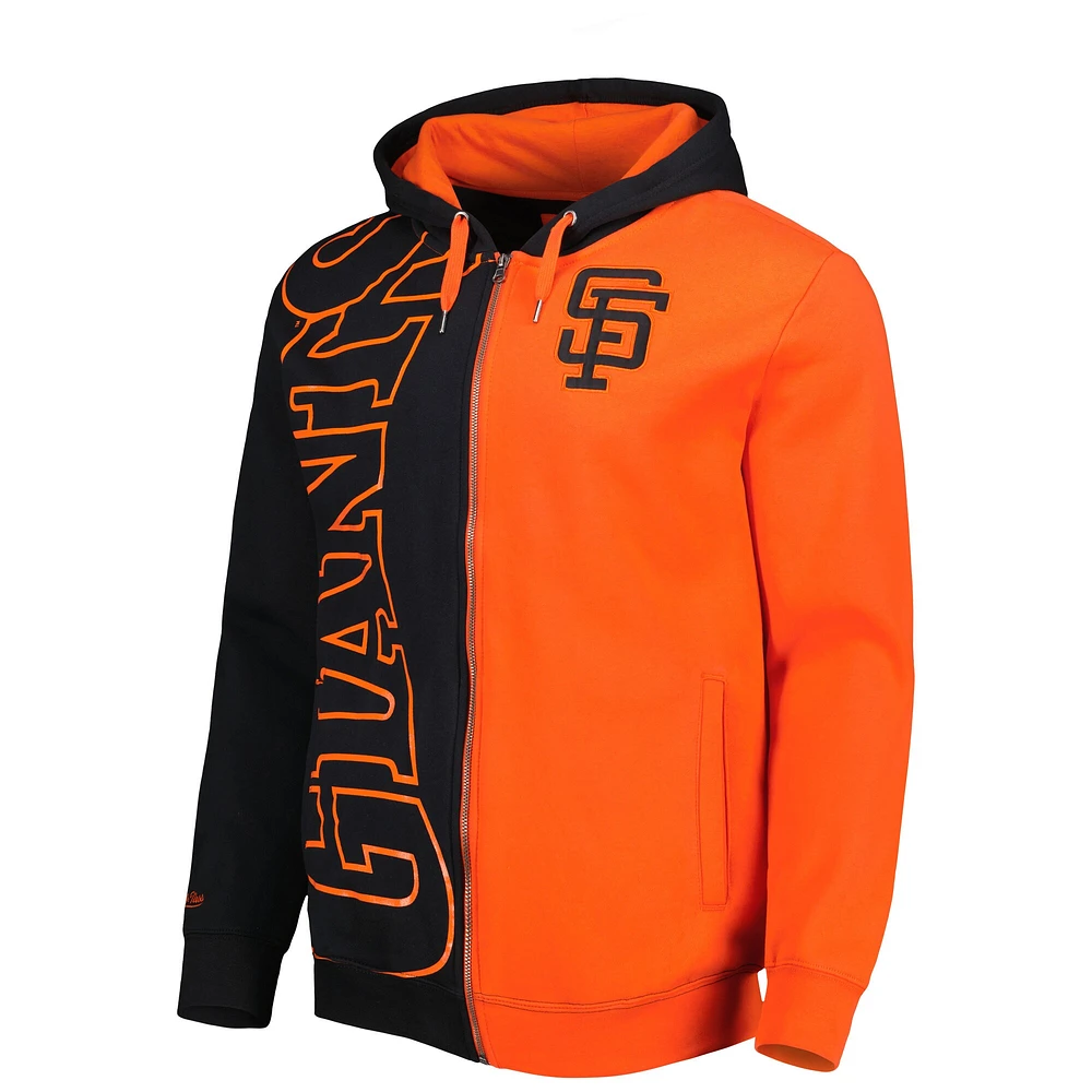 Sweat à capuche entièrement zippé en polaire San Francisco Giants Mitchell & Ness pour homme, noir/orange