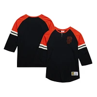 T-shirt à manches 3/4 légendaire Raglan Slub Henley de la collection Cooperstown des Giants San Francisco noir Mitchell & Ness pour hommes