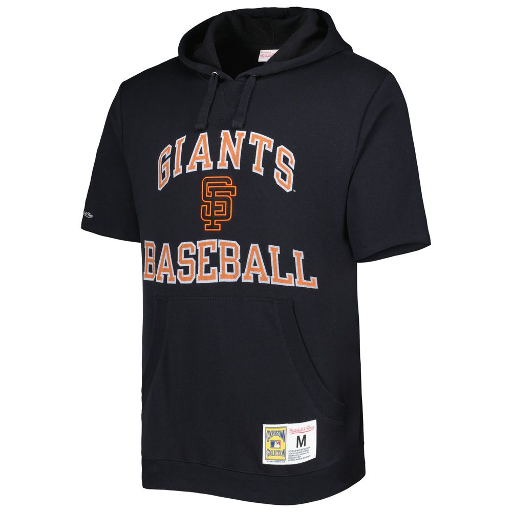 Men's Mitchell & Ness Black San Francisco Giants Cooperstown Collection Washed Fleece Pullover Short Sleeve Hoodie