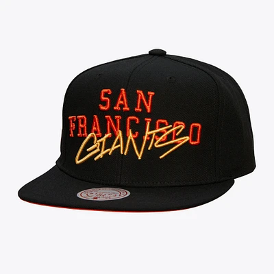 Casquette Snapback noire avec étiquette de l'équipe des Giants de San Francisco Mitchell & Ness pour hommes