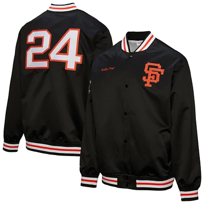 Veste en satin noir à boutons-pression pour homme Mitchell & Ness Willie Mays, collection Legends des Giants de San Francisco