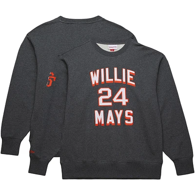 Men's Mitchell & Ness Willie Mays Heather Charcoal San Francisco Giants Legends Collection Vintage Logo Name Number Fleece Pullover Sweatshirt