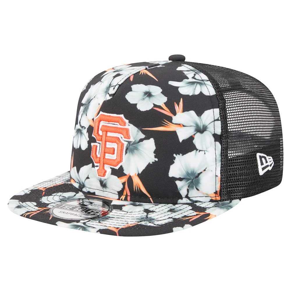 Men's New Era Black San Francisco Giants Adventure Pattern Golfer Trucker Snapback Hat
