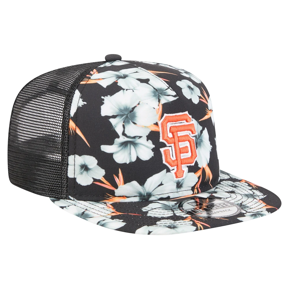 Men's New Era Black San Francisco Giants Adventure Pattern Golfer Trucker Snapback Hat