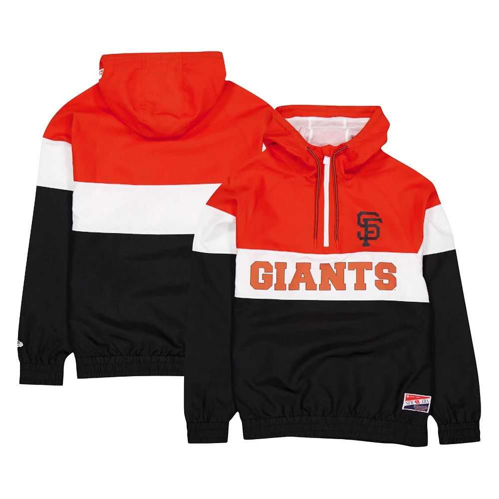 Veste coupe-vent à capuche et zip quart de New Era pour hommes, noire, San Francisco Giants Ripstop Raglan