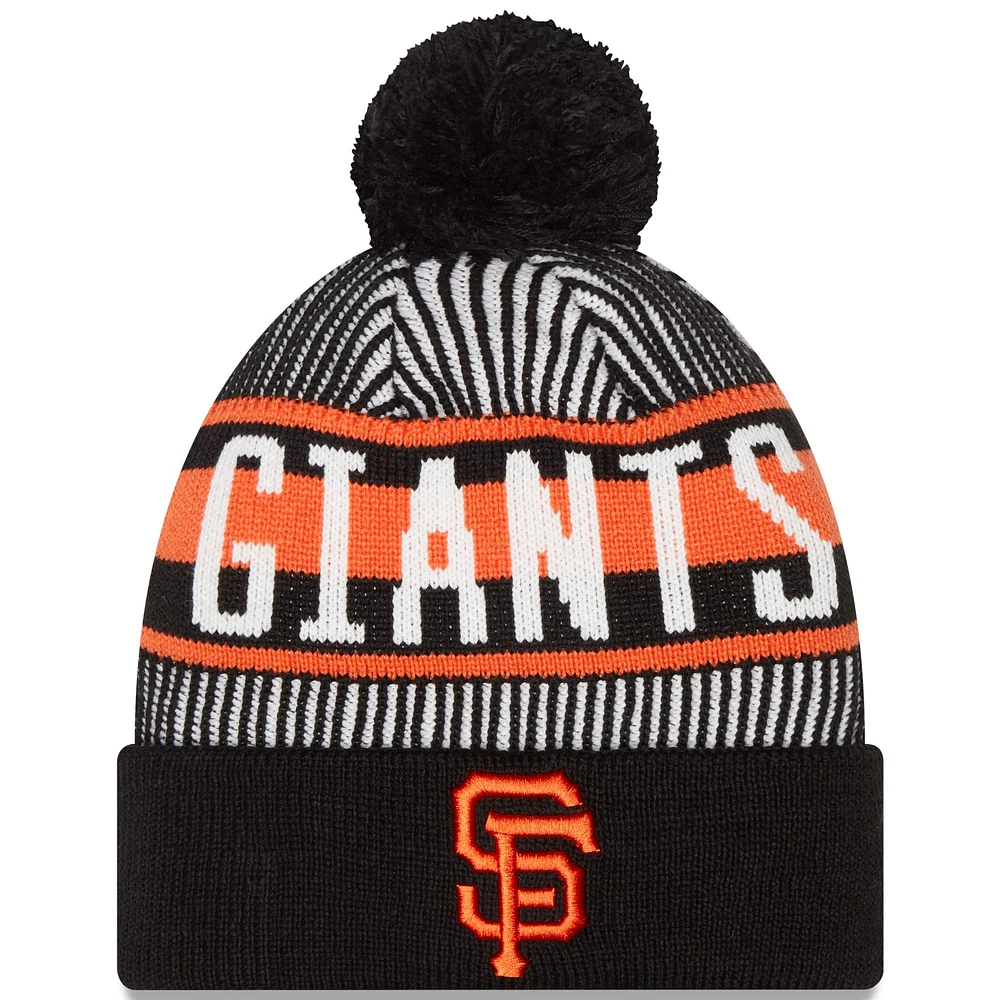 Bonnet en tricot à revers rayé noir San Francisco Giants New Era pour hommes avec pompon