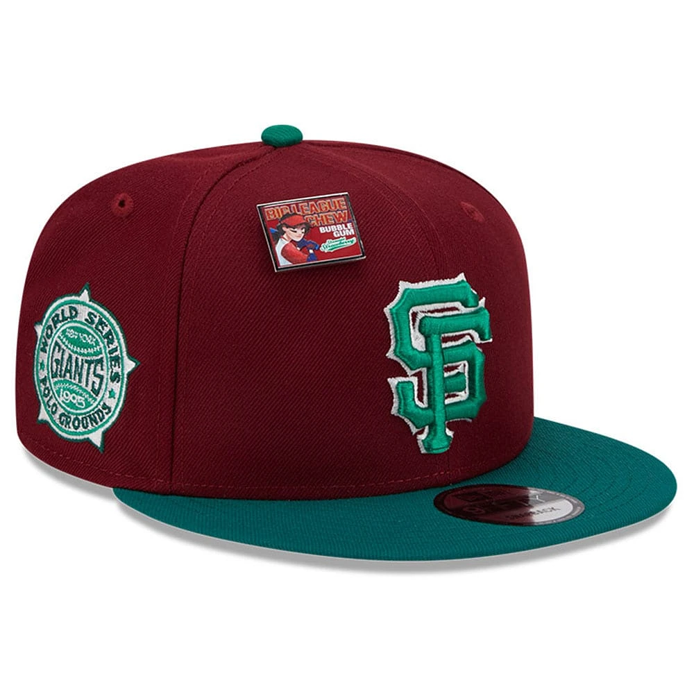 Casquette Snapback 9FIFTY Snapback New Era Cardinal/Vert San Francisco Giants Strawberry Big League Chew Flavor Pack pour hommes