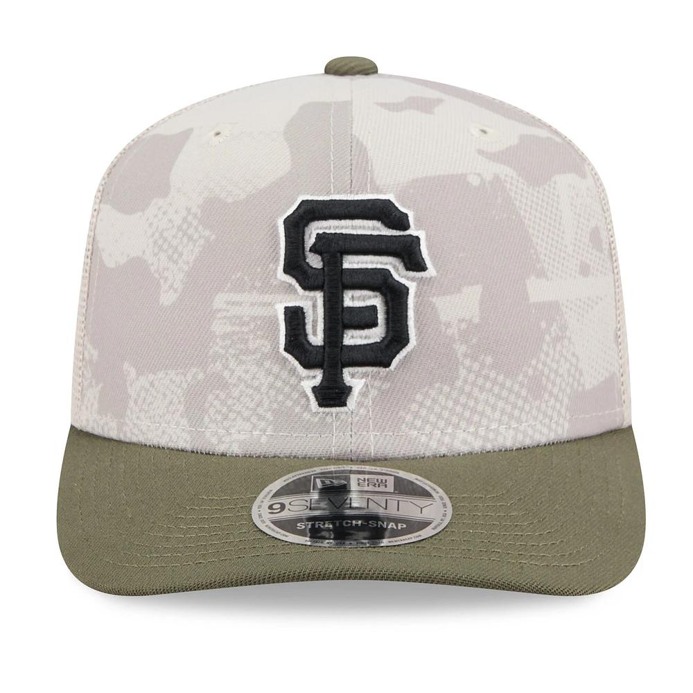 Men's New Era Light Beige/Olive San Francisco Giants 2025 Armed Forces Day 9SEVENTY Stretch-Snap Hat