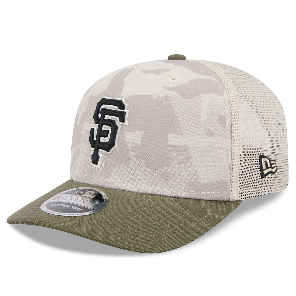 Men's New Era Light Beige/Olive San Francisco Giants 2025 Armed Forces Day 9SEVENTY Stretch-Snap Hat