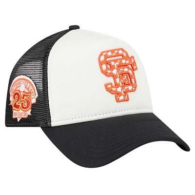 Men's New Era White/Black San Francisco Giants Checkered Flag A-Frame Trucker 9FORTY Adjustable Hat