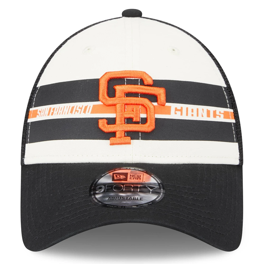 Men's New Era White/Black San Francisco Giants Team Stripe Trucker 9FORTY Snapback Hat