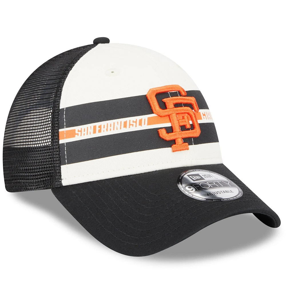 Men's New Era White/Black San Francisco Giants Team Stripe Trucker 9FORTY Snapback Hat