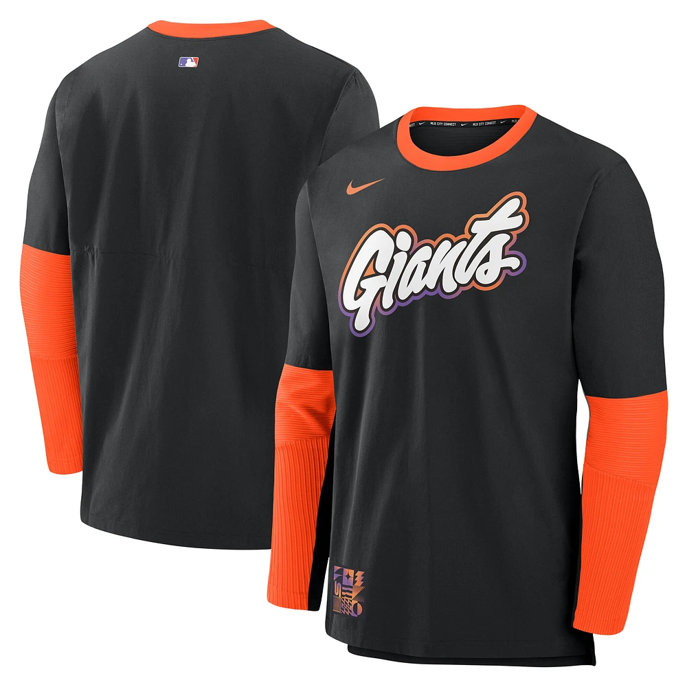 T-shirt Nike noir à manches longues City Connect Authentic Collection 2025 des Giants de San Francisco pour homme, léger et performant, en mélange tri-couche.