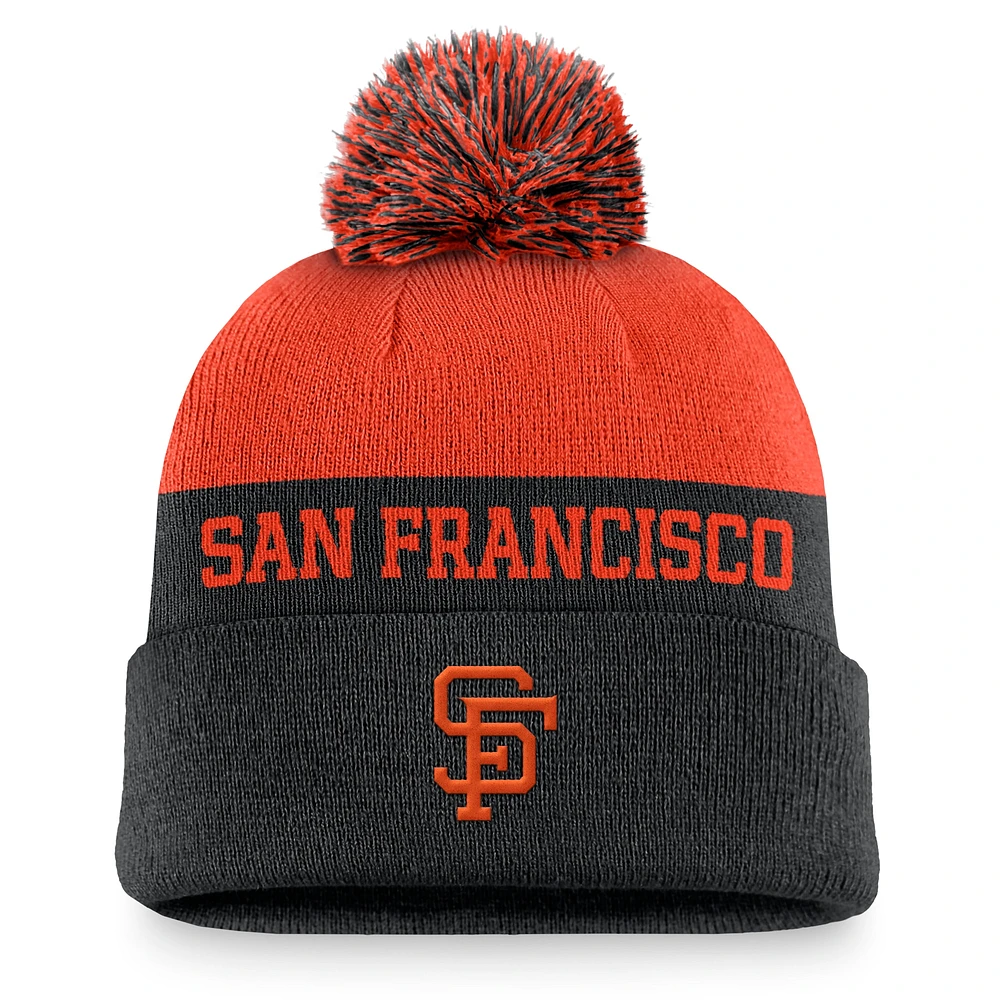 Bonnet en tricot à revers Nike pour hommes, noir, San Francisco Giants Rewind Peak avec pompon