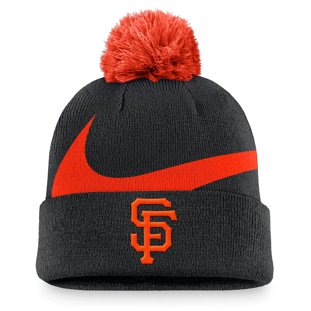 Bonnet en tricot à revers avec Swoosh Peak et pompon Nike pour hommes, noir, San Francisco Giants