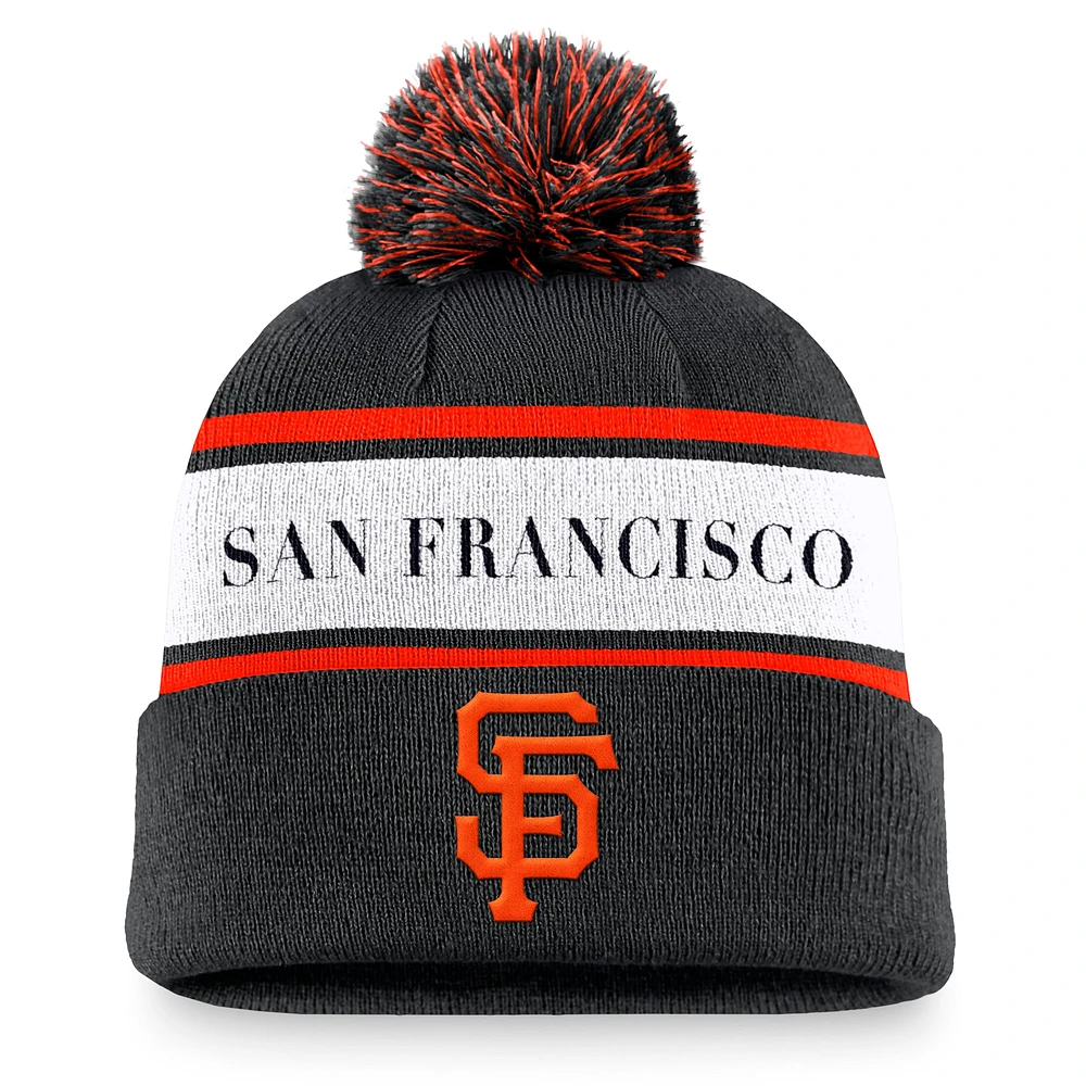 Bonnet en tricot à revers Nike pour hommes, noir, San Francisco Giants Team Stripe Peak, avec pompon