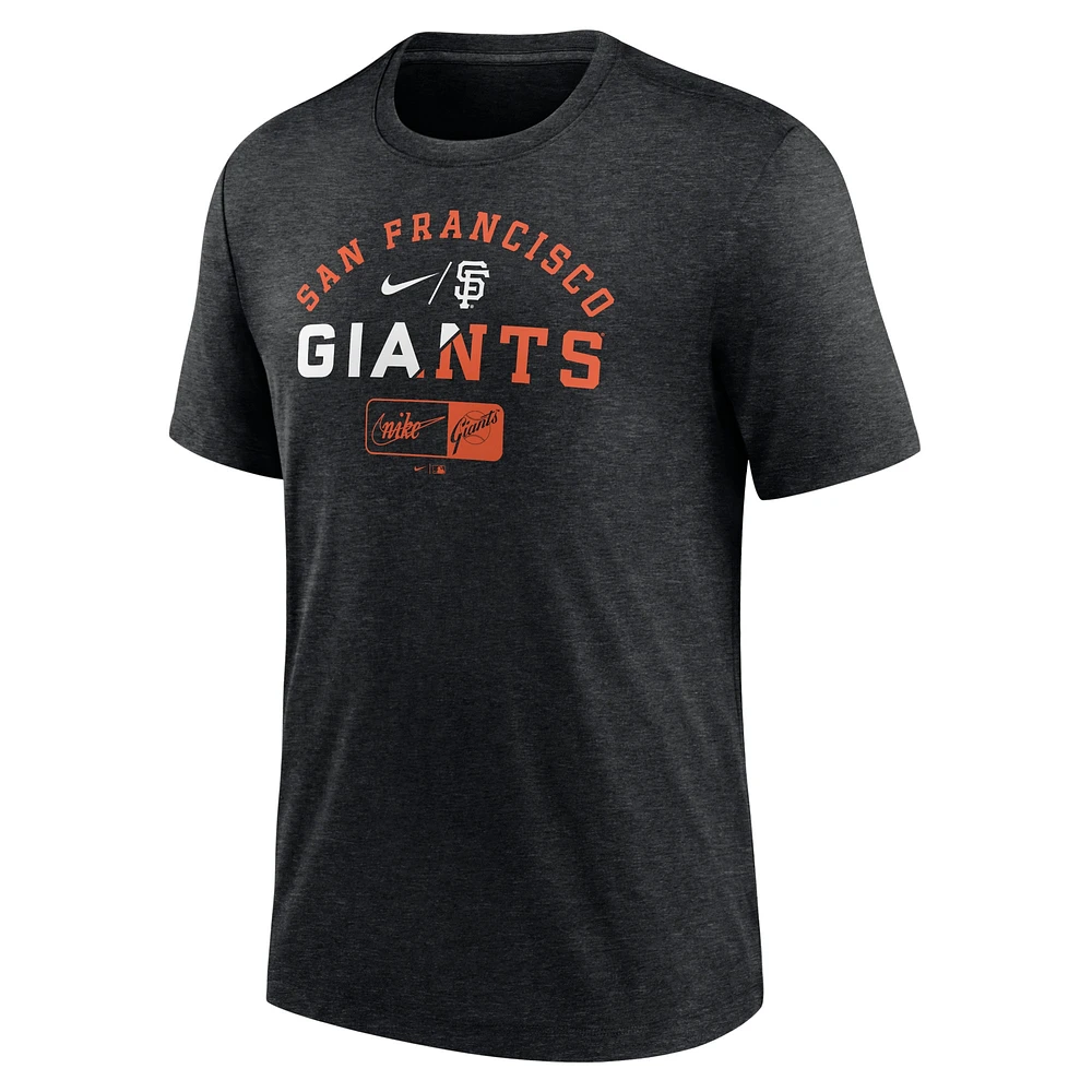 T-shirt à trois mélanges Nike San Francisco Giants Rewind Review pour homme, noir chiné