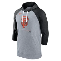 Chandail à capuchon manches 3/4 raglan de baseball San Francisco Giants Nike pour homme, gris chiné/noir chiné