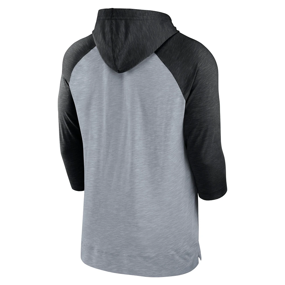 Chandail à capuchon manches 3/4 raglan de baseball San Francisco Giants Nike pour homme, gris chiné/noir chiné