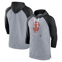 Chandail à capuchon manches 3/4 raglan de baseball San Francisco Giants Nike pour homme, gris chiné/noir chiné