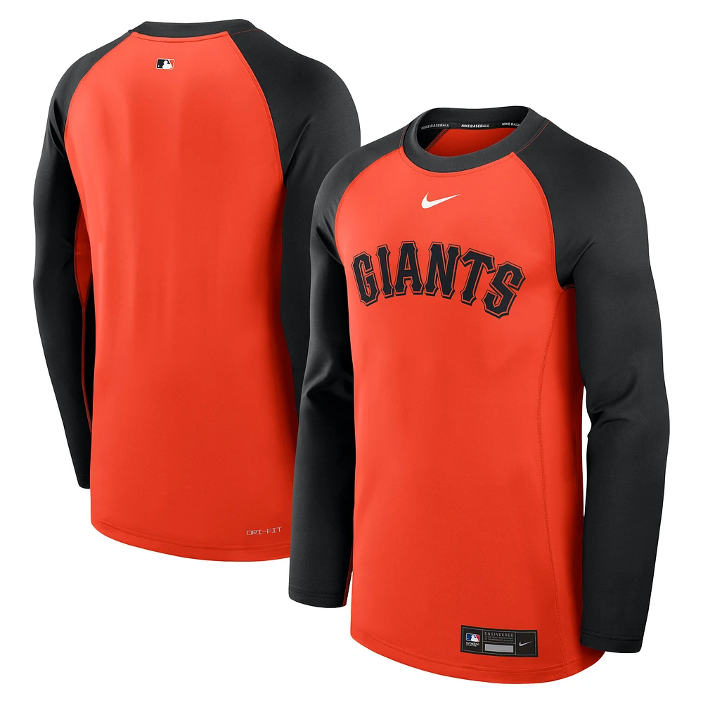 Men's Nike Orange/Black San Francisco Giants Authentic Collection Game Time Raglan Performance Long Sleeve T-Shirt