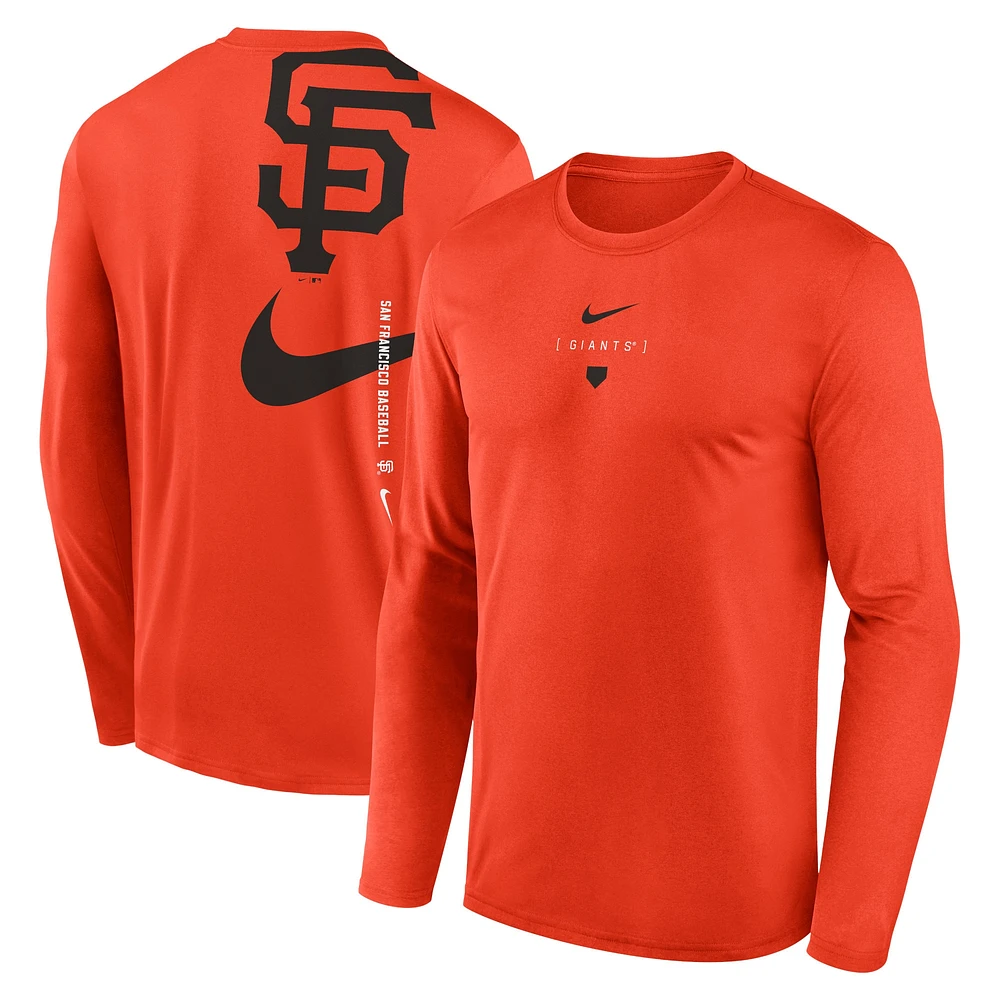 T-shirt Nike Orange San Francisco Giants pour homme avec grand Swoosh au dos Legend Performance