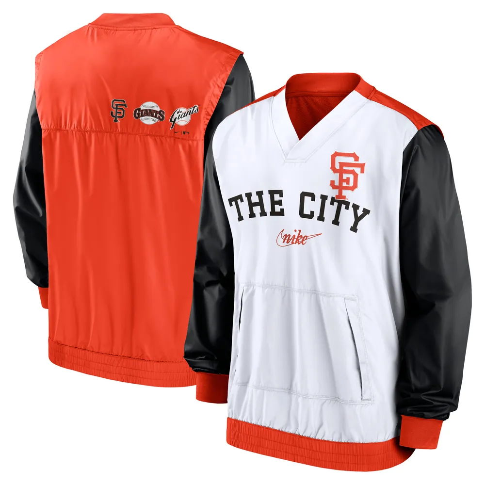 Men's Nike White/Orange San Francisco Giants Rewind Warmup V-Neck Pullover Jacket