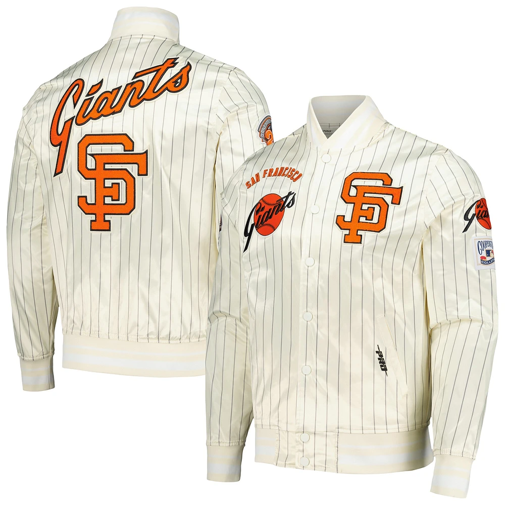 Men's Pro Standard Cream San Francisco Giants Cooperstown Collection Pinstripe Retro Classic Satin Full-Snap Jacket