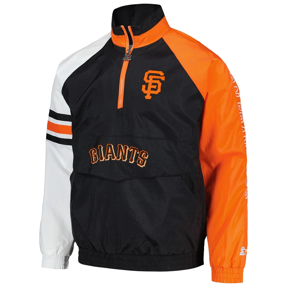 Veste à demi-zip Starter noir/orange San Francisco Giants Elite Raglan pour hommes