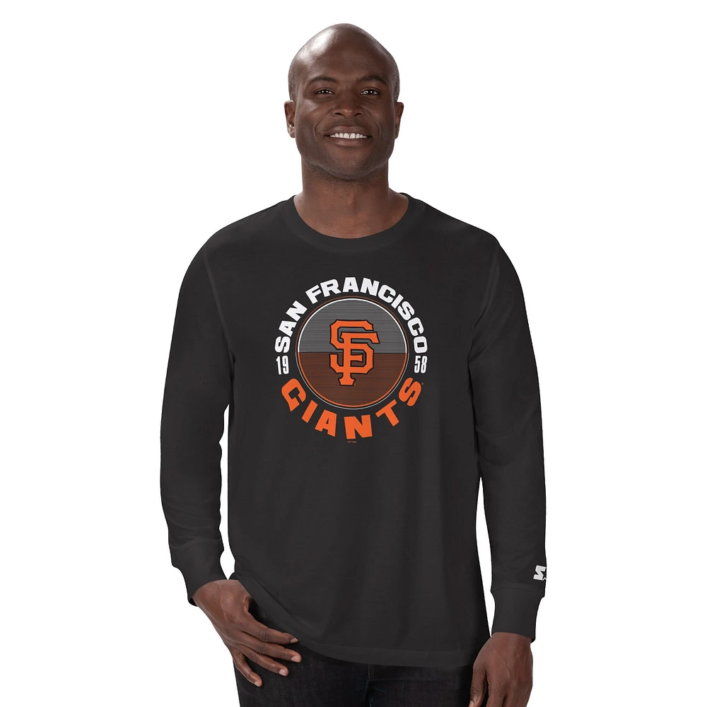 T-shirt à manches longues noir Starter pour homme, motif mi-temps des Giants de San Francisco
