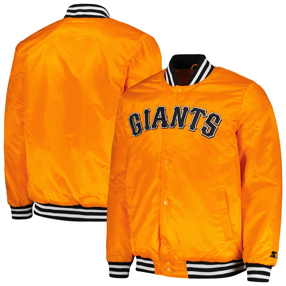 Veste universitaire à bouton-pression en satin pour hommes Starter Orange San Francisco Giants Cross Bronx Fashion