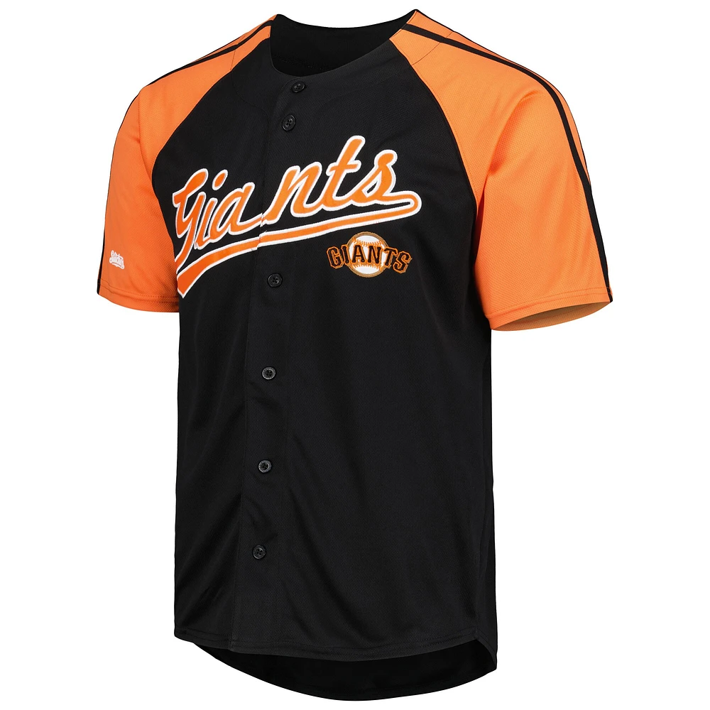 Men's Stitches Black San Francisco Giants Button-Down Raglan Fashion Jersey