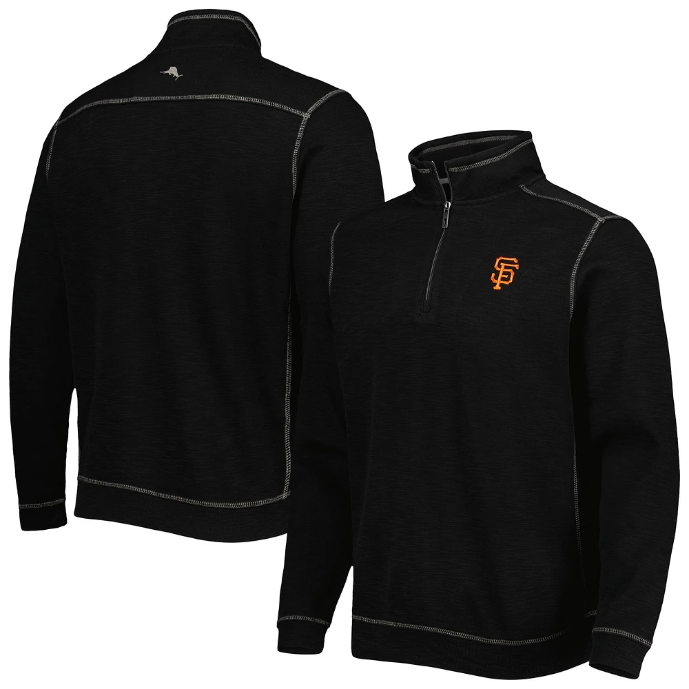 Men's Tommy Bahama Black San Francisco Giants Tobago Bay Tri-Blend Quarter-Zip Sweatshirt