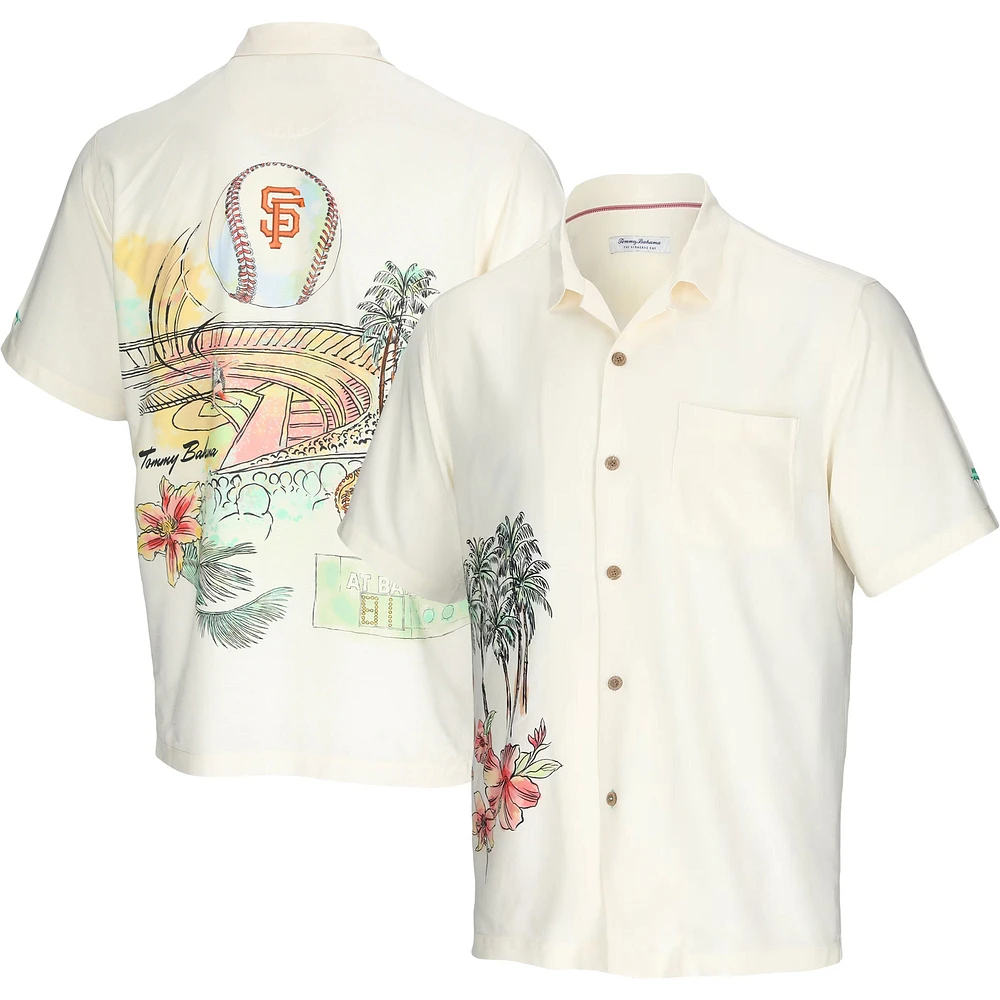 Chemise boutonnée pour homme Tommy Bahama crème San Francisco Giants Paradise Fly Ball Camp