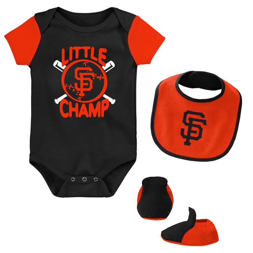 Newborn & Infant Black/Orange San Francisco Giants Little Champ Three-Pack Bodysuit Bib Booties Set