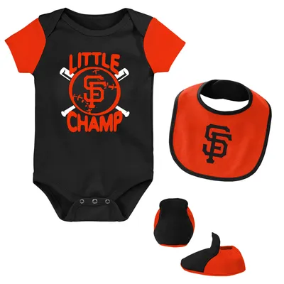 Ensemble de trois bodys avec bavoir et chaussons pour nouveau-nés nourrissons, noir/orange, San Francisco Giants Little Champ