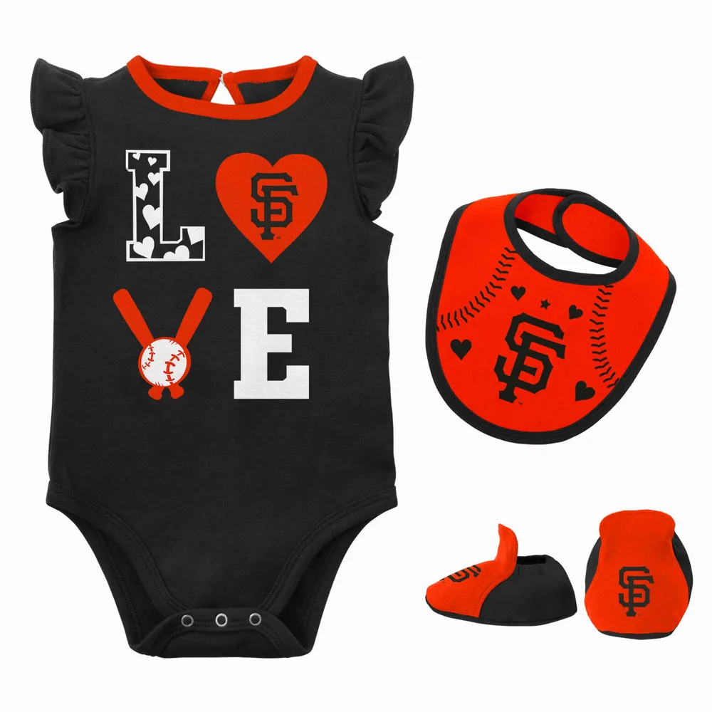 Ensemble trois pièces Love of Baseball Bib Body et chaussons pour nouveau-nés bébés des Giants de San Francisco, noir/orange