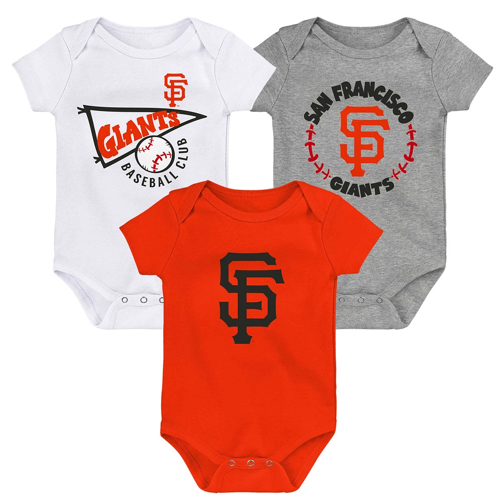 Lot de 3 bodys pour nouveau-nés et nourrissons orange/blanc/gris chiné San Francisco Giants Biggest Little Fan