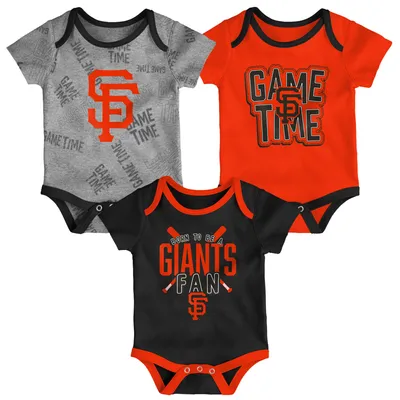 San Francisco Giants Newborn & Infant Game Time Three-Piece Bodysuit Set - Black/Orange/Heathered Gray